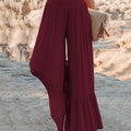 Plus Size Solid Color High Waist Cinched Wide-Leg Casual Pants Daily Wear Loose Fit Stylish Versatile Soft Fabric Long Trousers