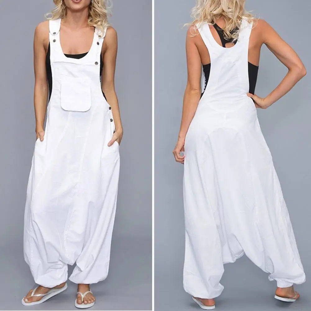 Harem Loose Thin Pocket Bib Wide Leg Jumpsuit