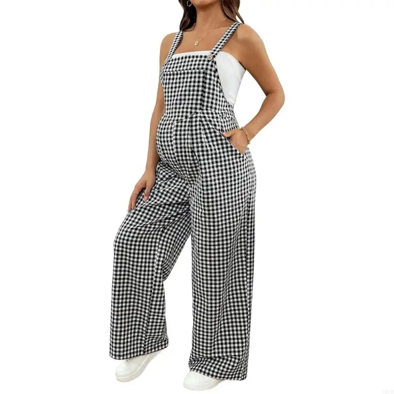 Plaid Pattern Lightweight Elastic Maternity Overalls