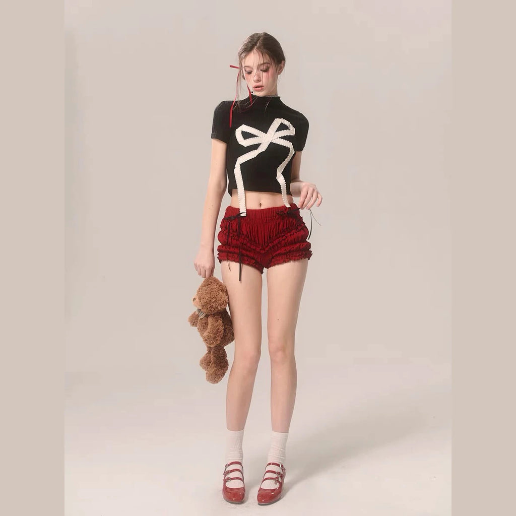 Bow Knitted Slim Turtleneck Blouse