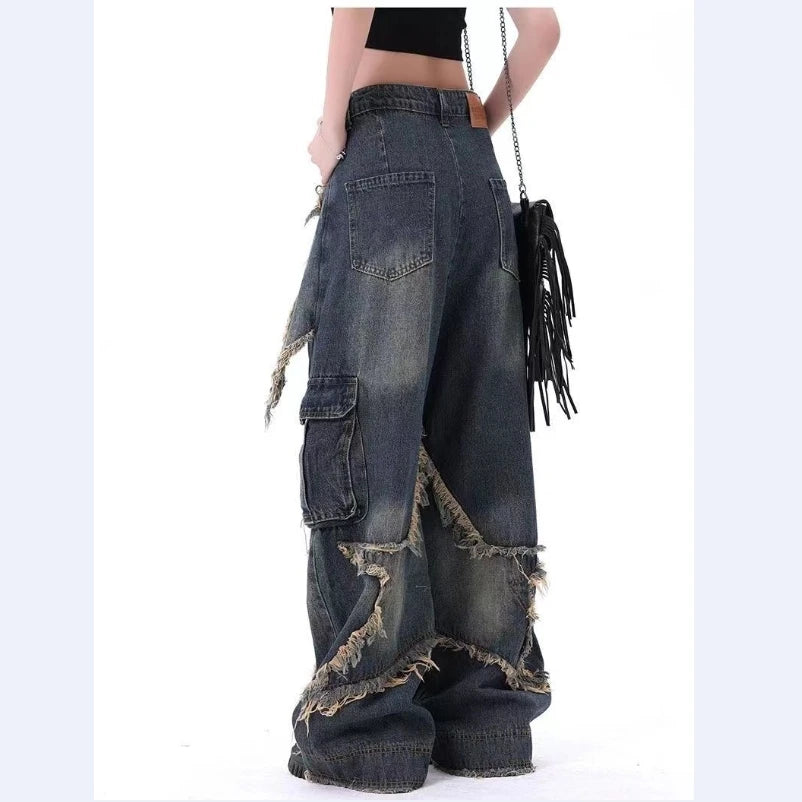 American Vintage Empty Star Appliqué and Faded Straight-leg Baggy Jeans