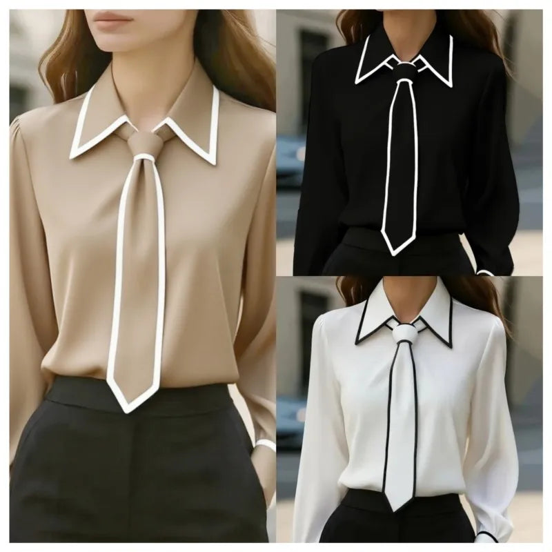 Formal Bow Tie Long-sleeve Contrasting Trim Top