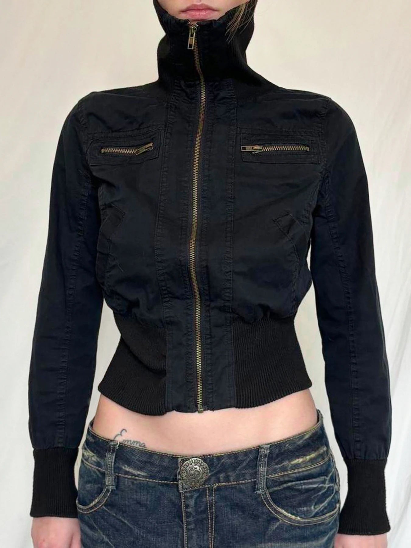 Casual Vintage  Slim Fit Cropped Zipper Jacket