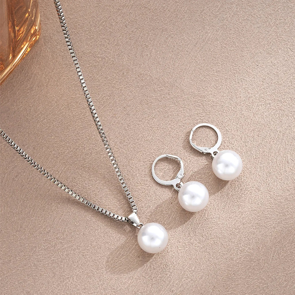 Dangle Earrings Pendant Necklace Pearl Jewelry Set