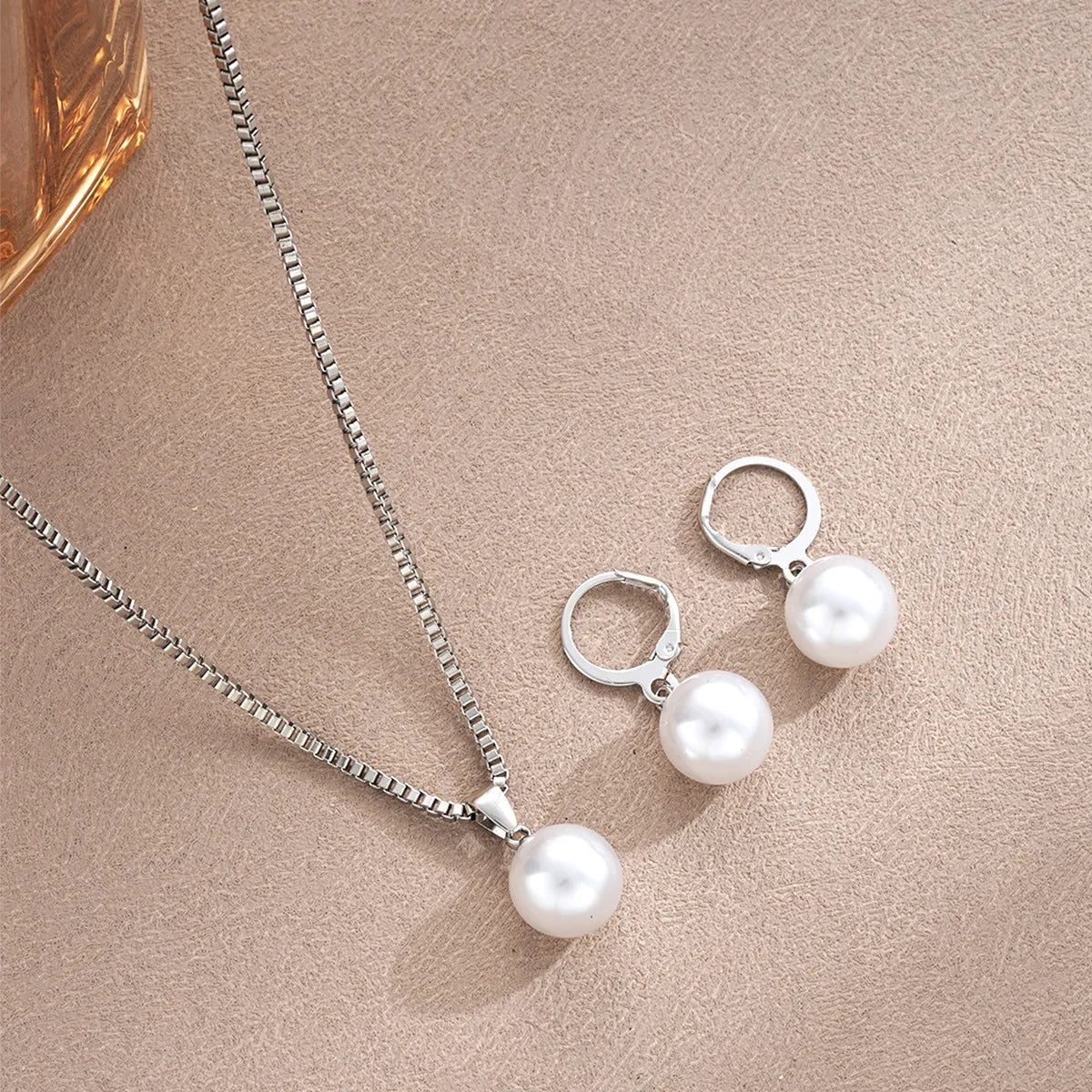 Dangle Earrings Pendant Necklace Pearl Jewelry Set