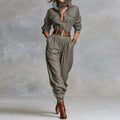 Retro Turn Down Collar Pocket Cargo Jumpsuits