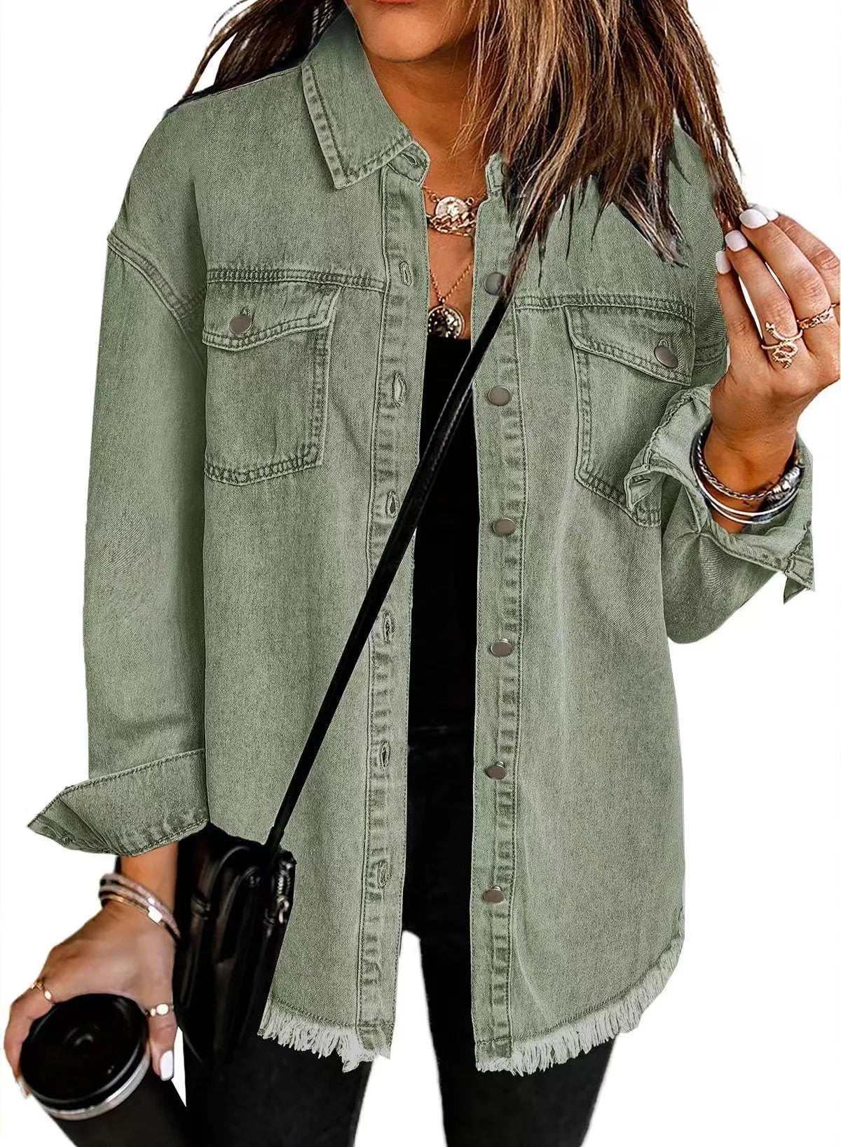Washed Denim Single Breasted Lapel Shirt Jacket