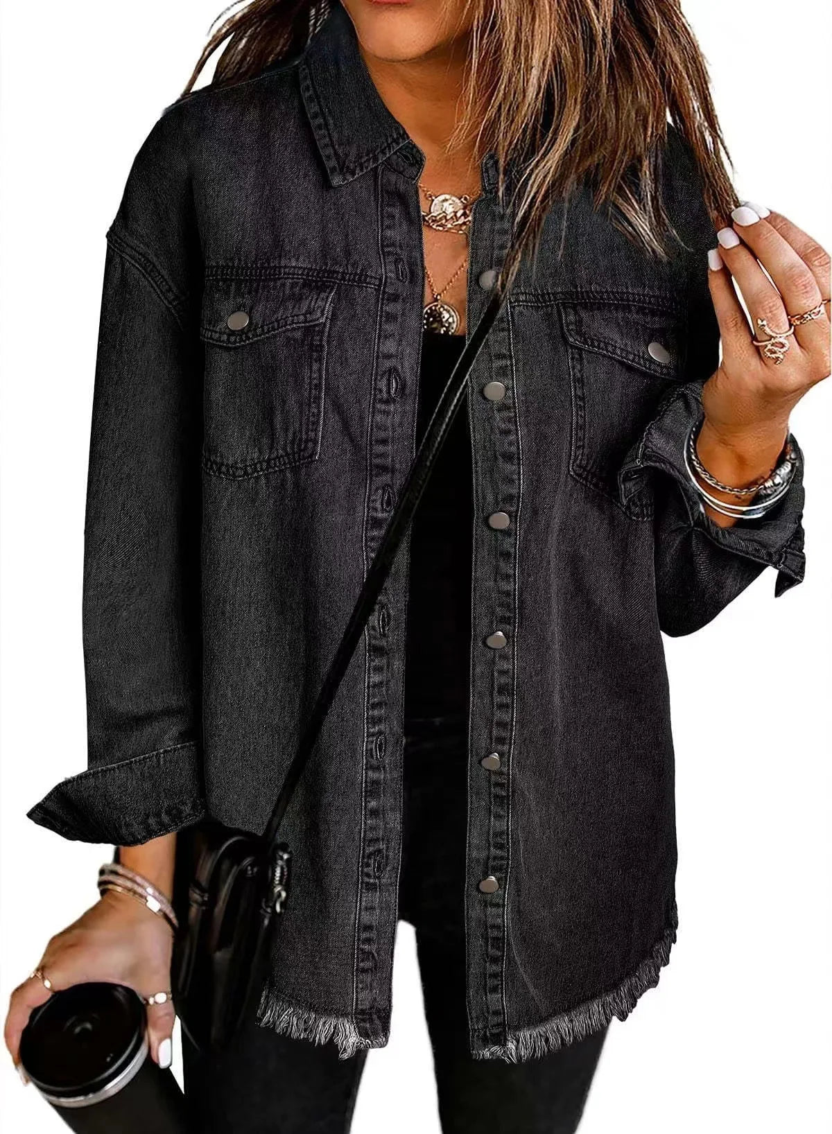 Washed Denim Single Breasted Lapel Shirt Jacket