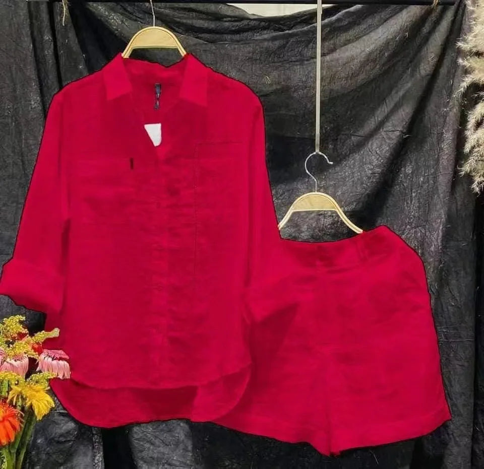 Summer 2Pc Long Sleeve Top & Shorts