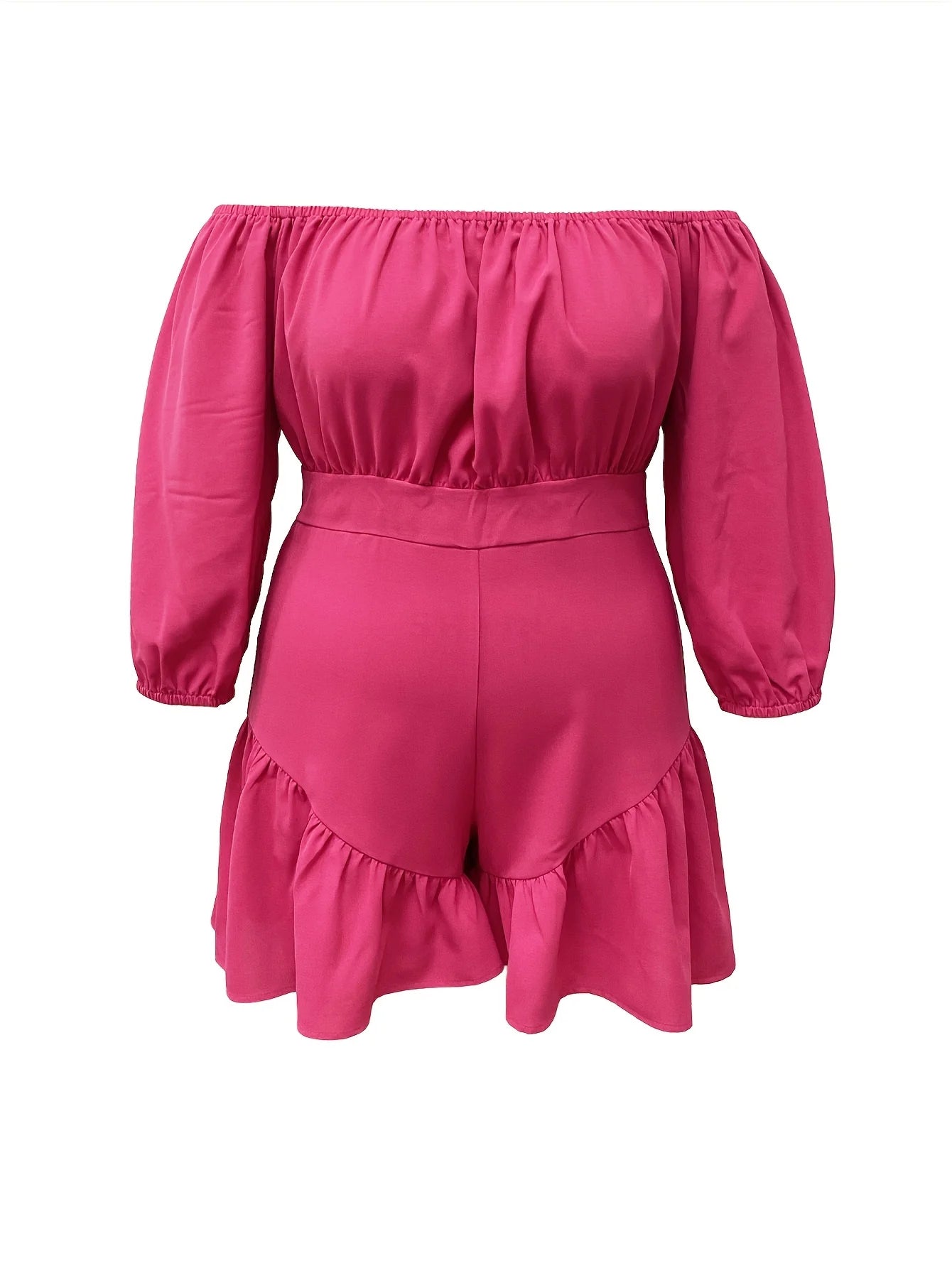 Rose Red Off-the-shoulder Three-quarter Sleeve  Fitted  Jumpsuit