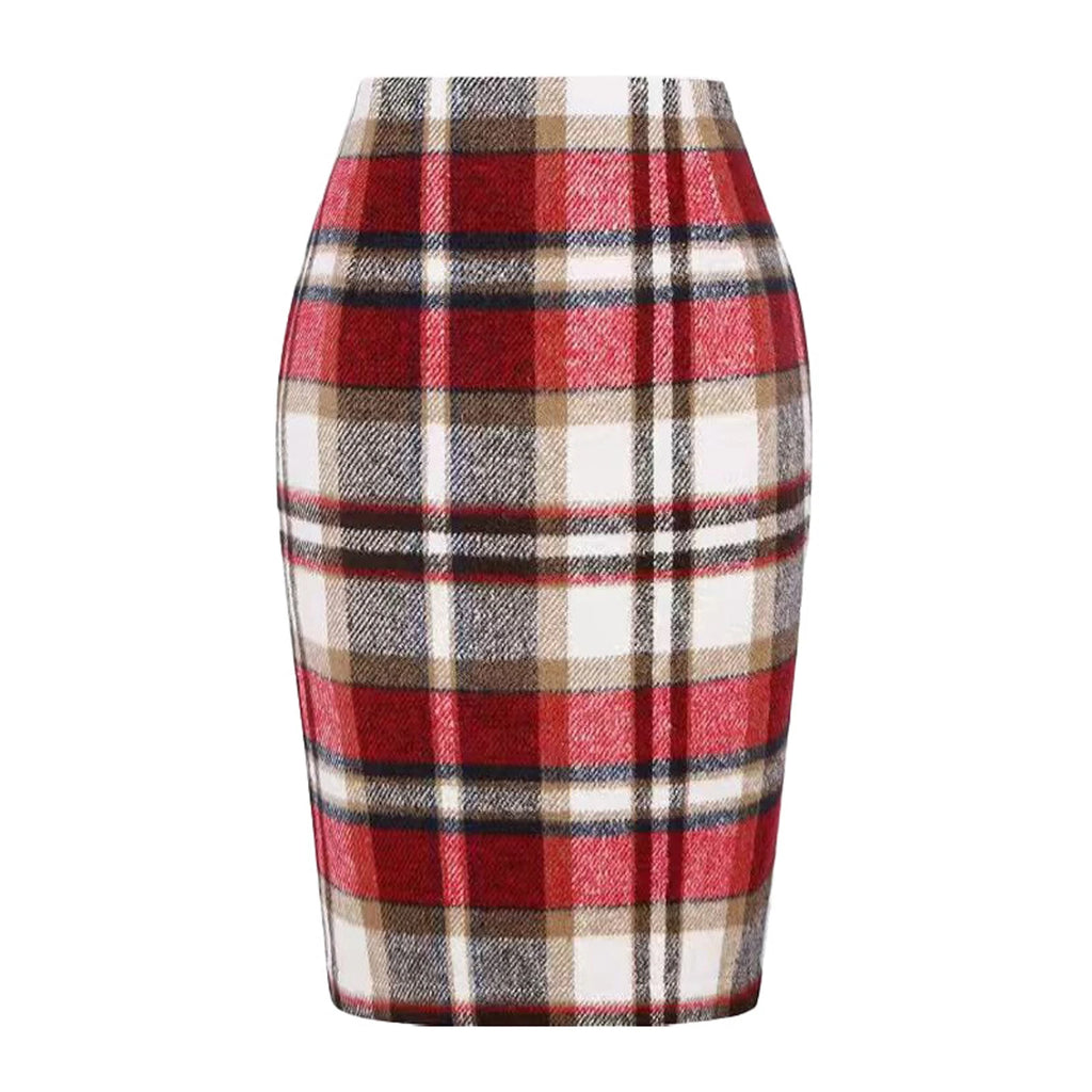 Fashion Elegant Skirts Preppy Style And Office Lady Pencil Plaid Skirt Women Sexy Slim Fit All-match Wool Mid Length Dress