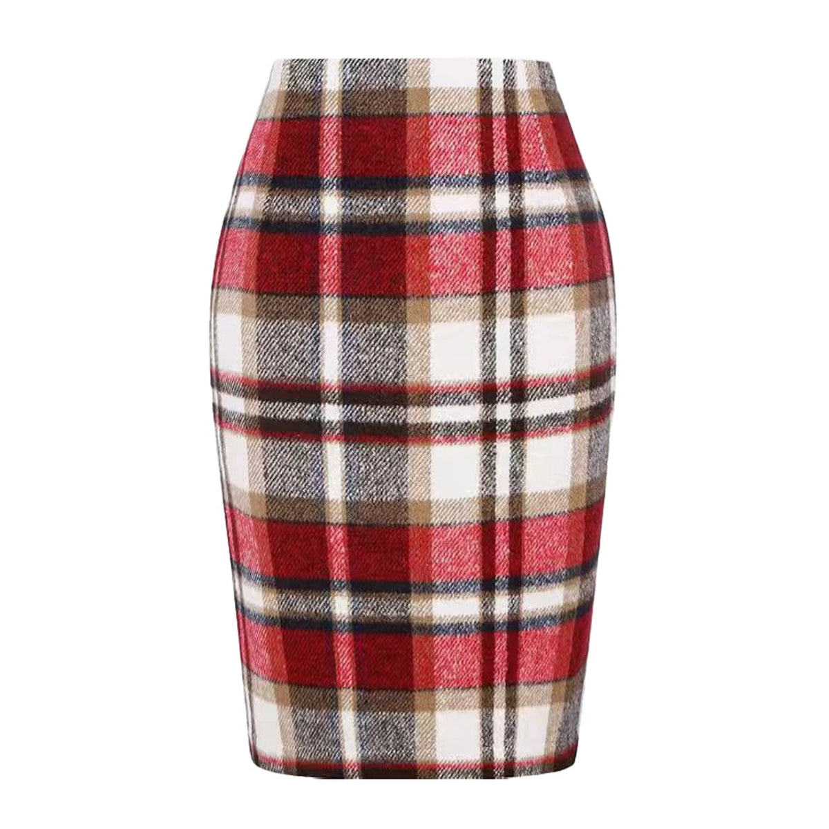 Fashion Elegant Skirts Preppy Style And Office Lady Pencil Plaid Skirt Women Sexy Slim Fit All-match Wool Mid Length Dress