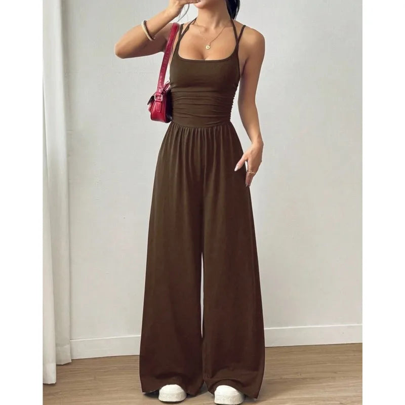 Casual Sleeveless Wide Leg Simple Style Jumpsuit