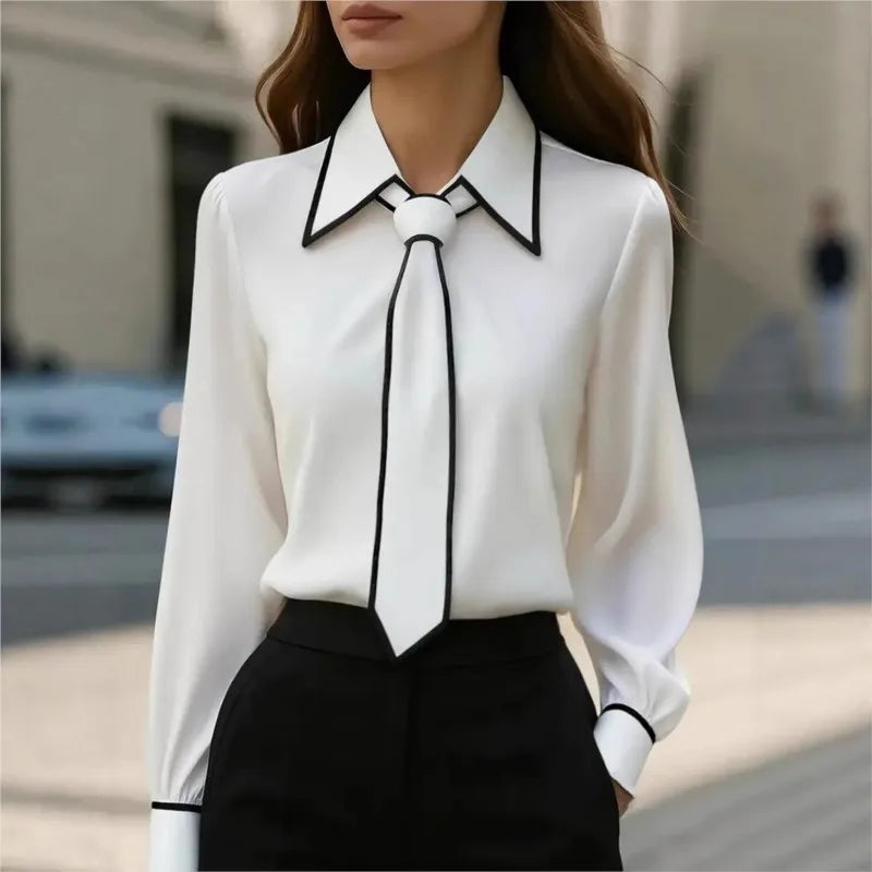 Formal Bow Tie Long-sleeve Contrasting Trim Top