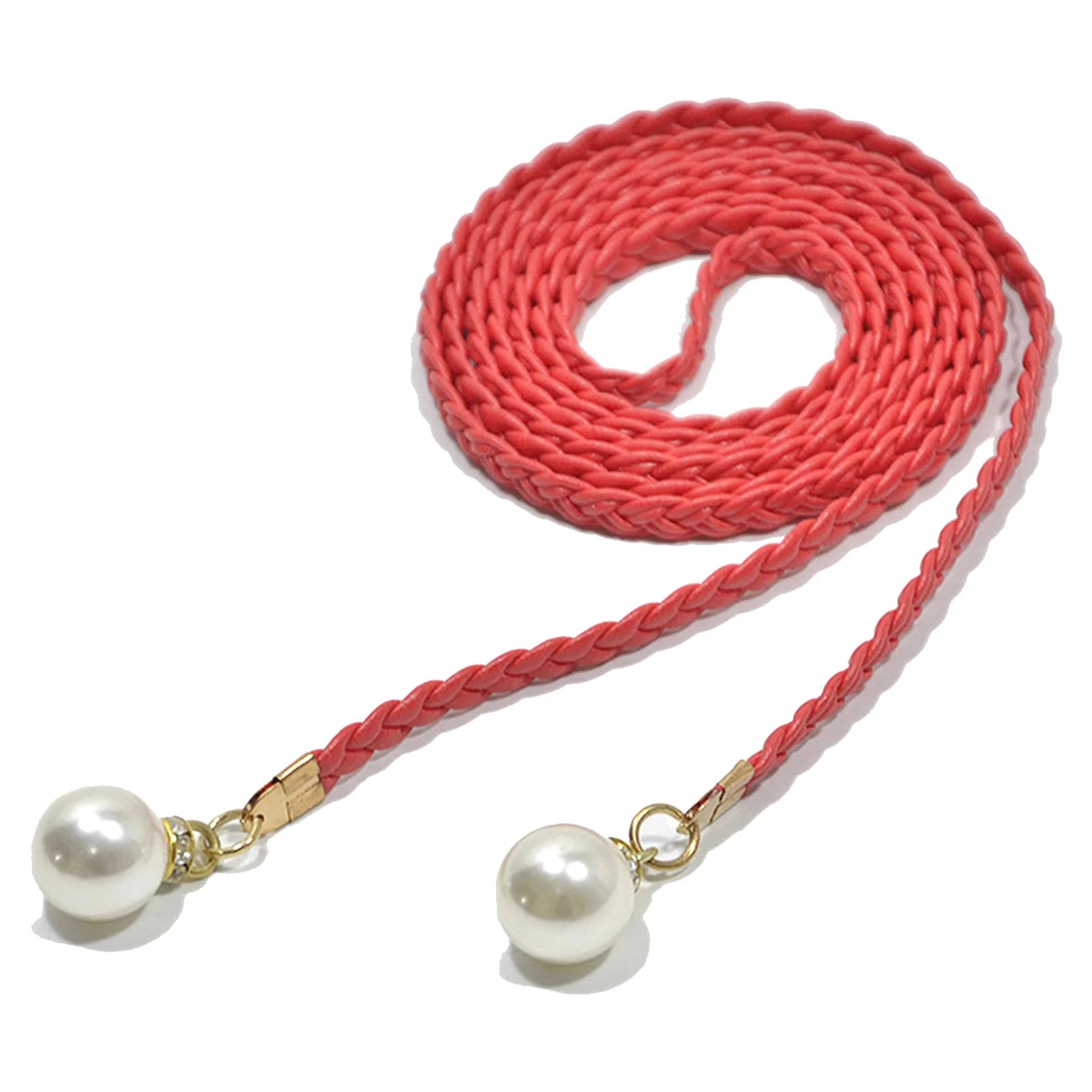 Adjustable Slim Waist Braided Belt with Pearl Buckle