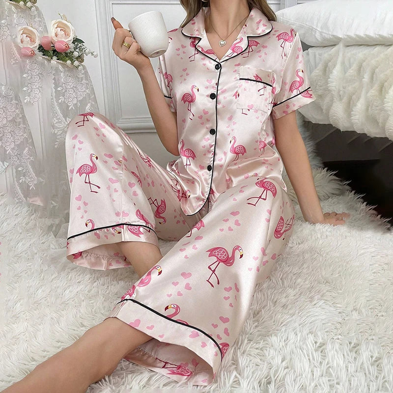 Satin Button-Down Pajama Top & Pants