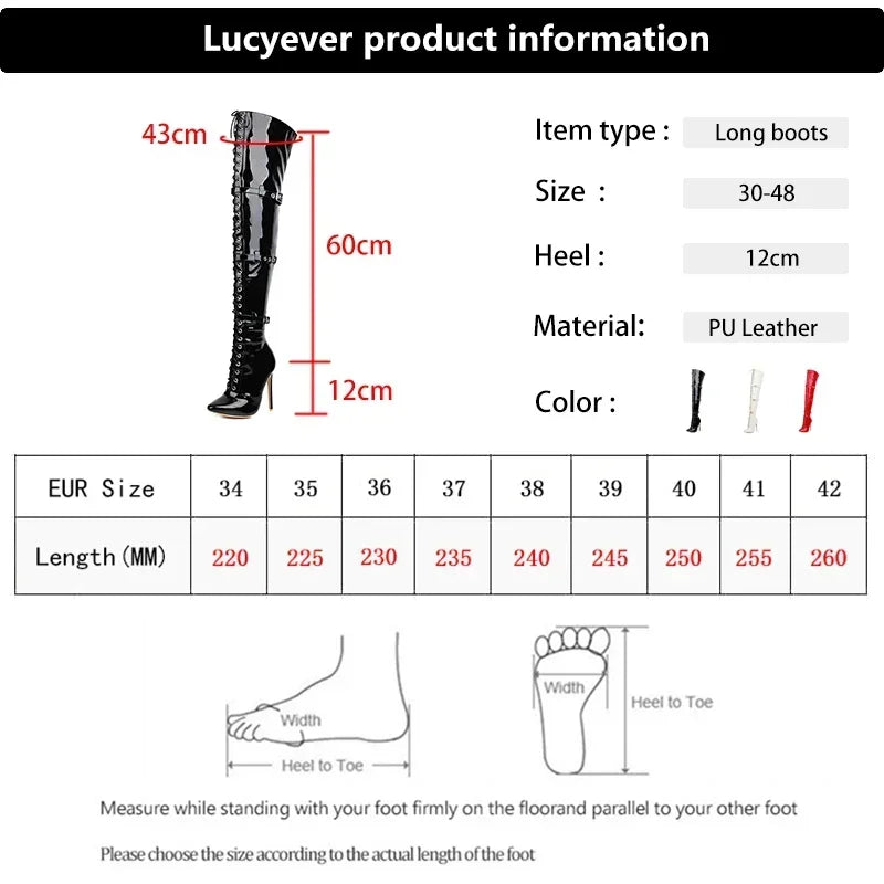 Patent Leather Thin Cross Tied Over The Knee Boots