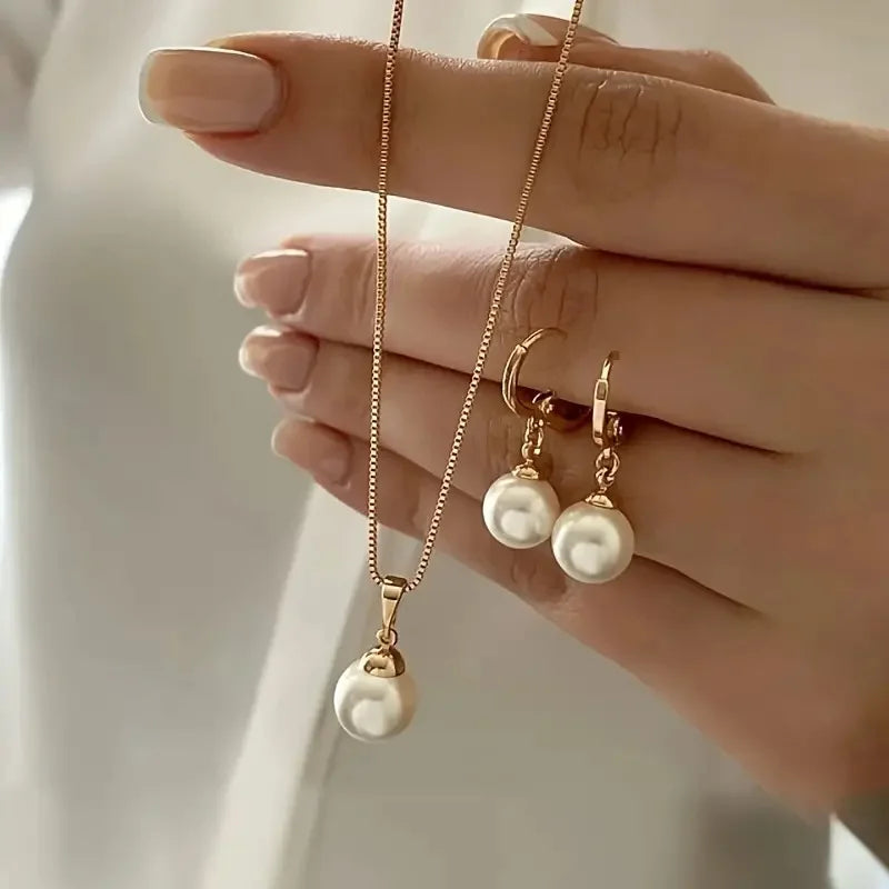 Dangle Earrings Pendant Necklace Pearl Jewelry Set