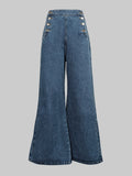 High Waisted Loose Buttoned Denim Wide Leg Flare Jeans