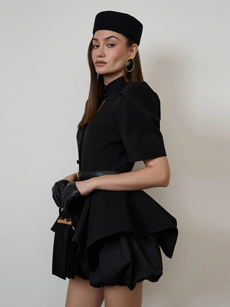 Puff Sleeve Hollow Out Waist-Closed Jacket