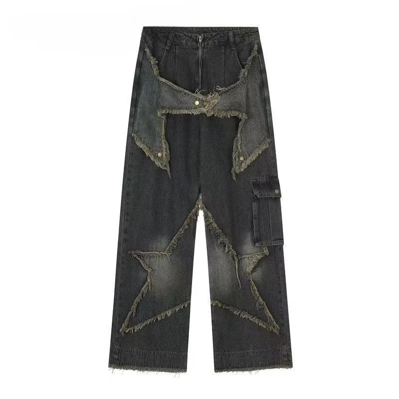 American Vintage Empty Star Appliqué and Faded Straight-leg Baggy Jeans