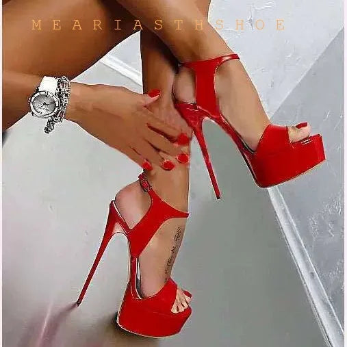 Sexy Open Toe Double Buckle Strap Stilettos