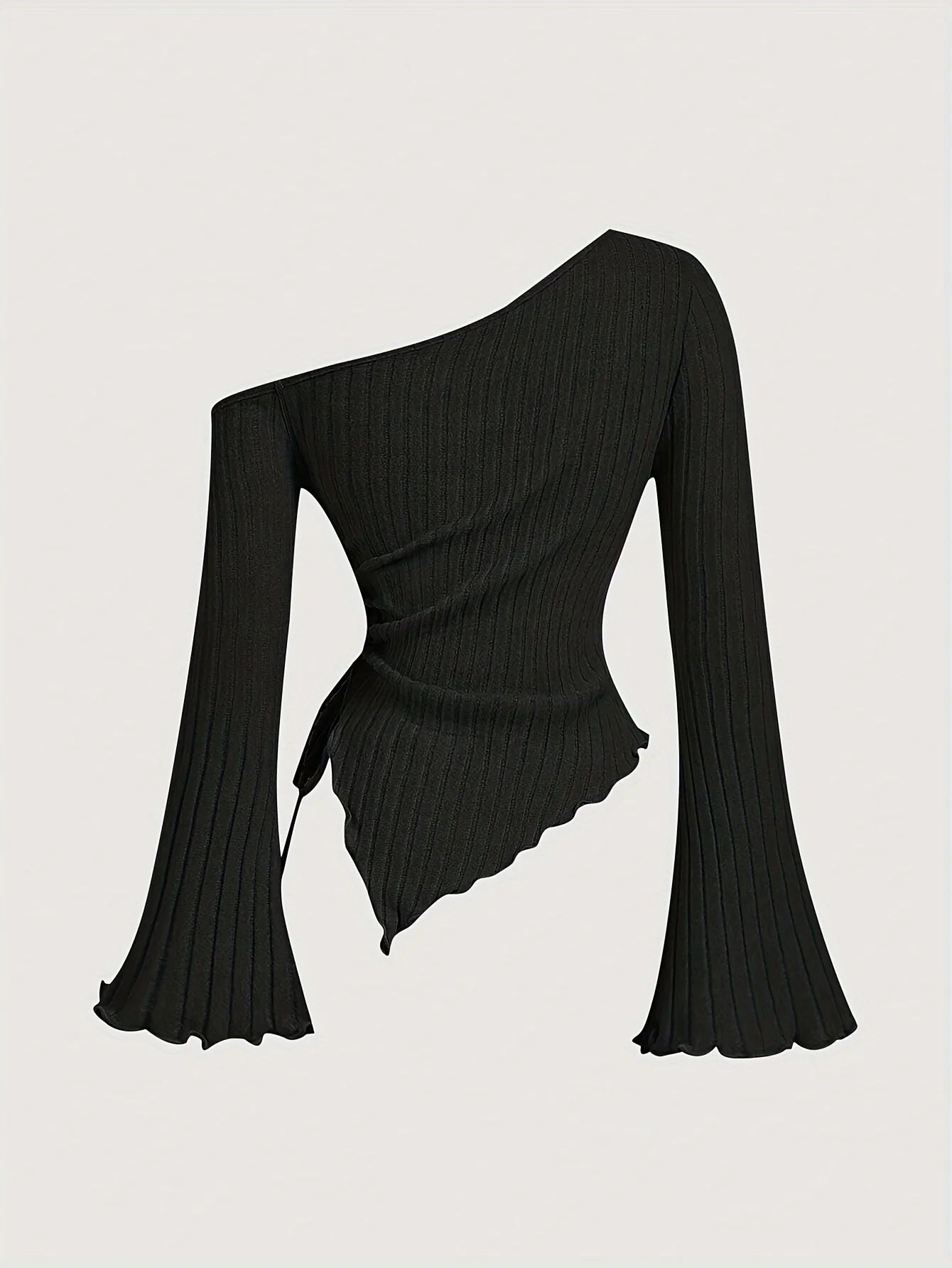V-neck One Shoulder Drawstring Blouse