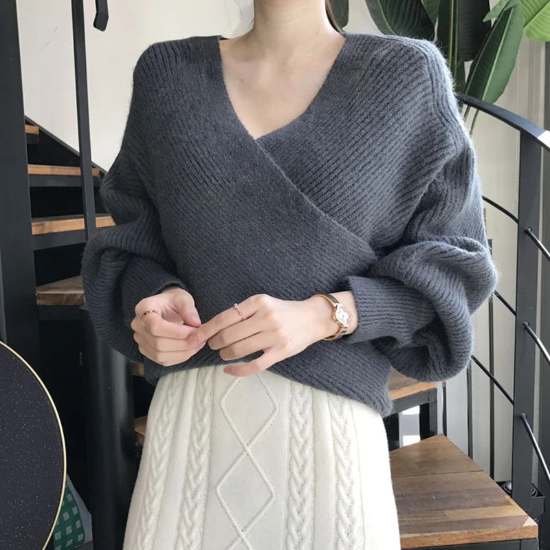 Criss Cross Rib Knit Wrap Sweater
