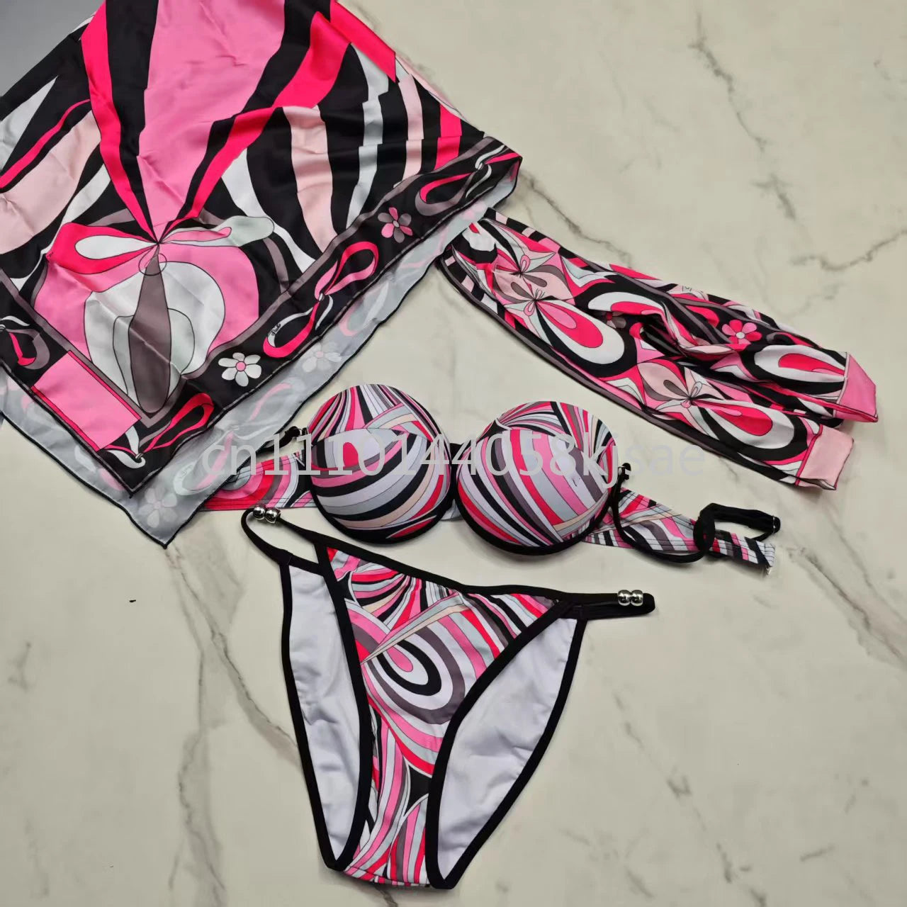 Red Scarf Letter Headband Signature Logo Bikini Sets