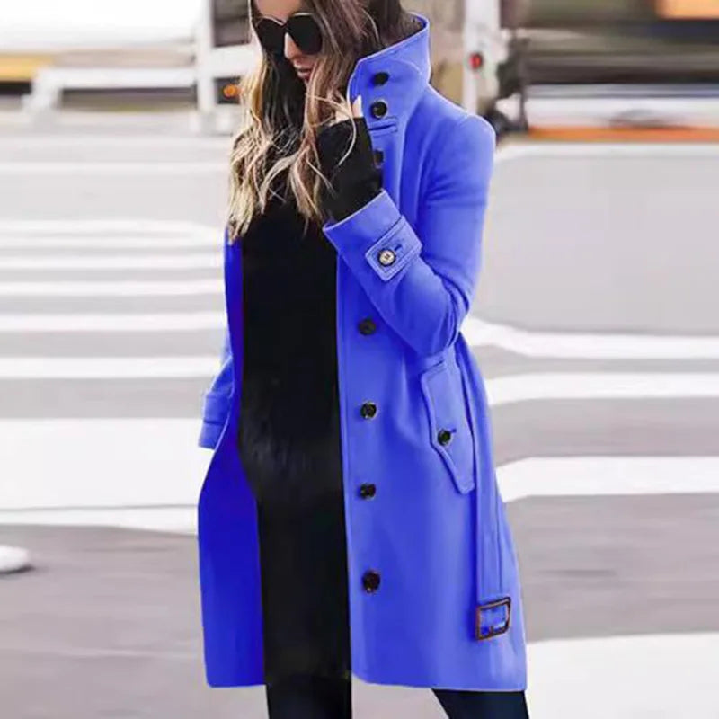 Woolen Winter Single Breasted Turn-down Collar Long Jacket