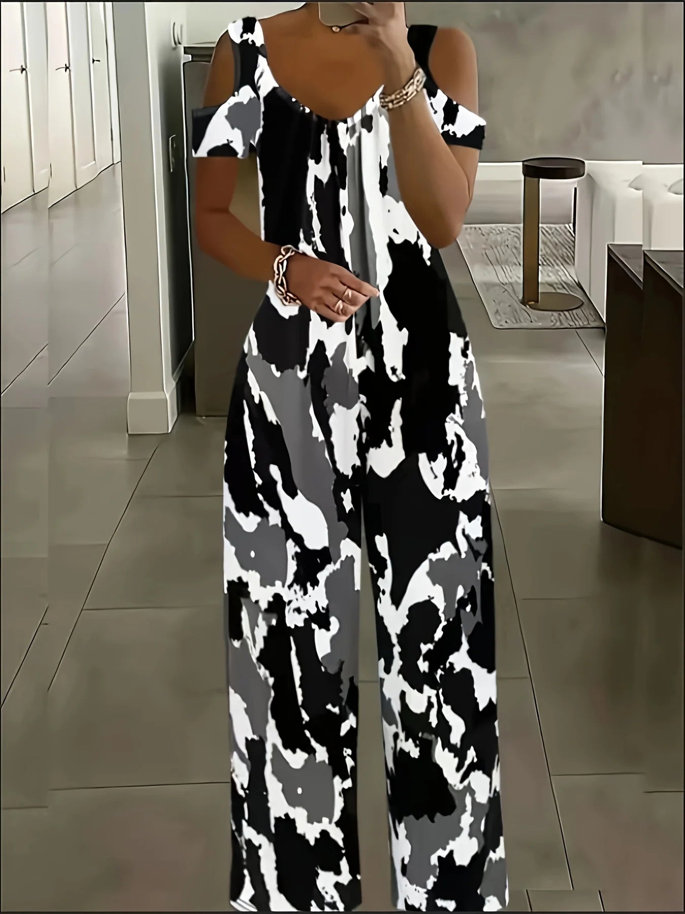 Cross-border Printed V-neck Jumpsuit