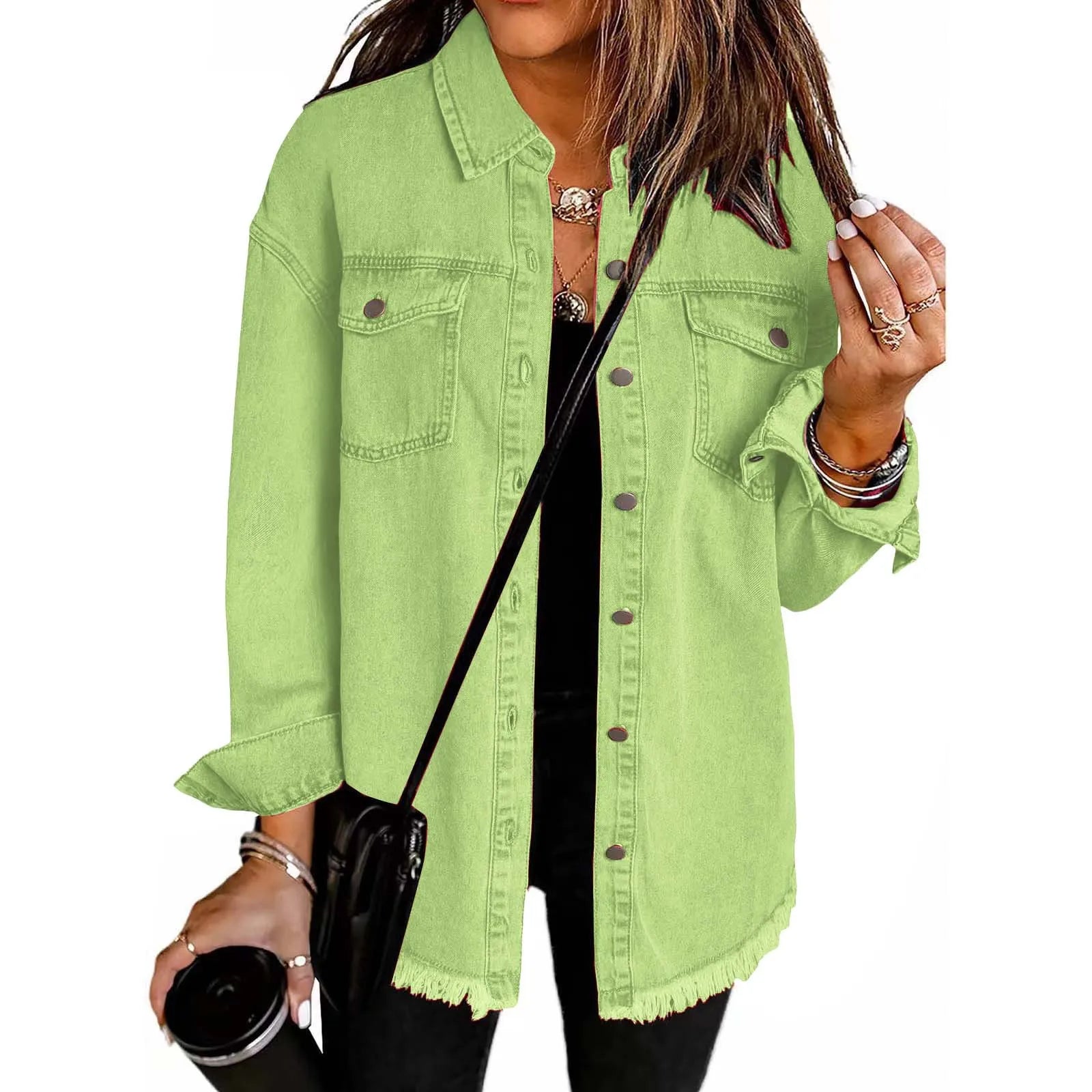 Washed Denim Single Breasted Lapel Shirt Jacket