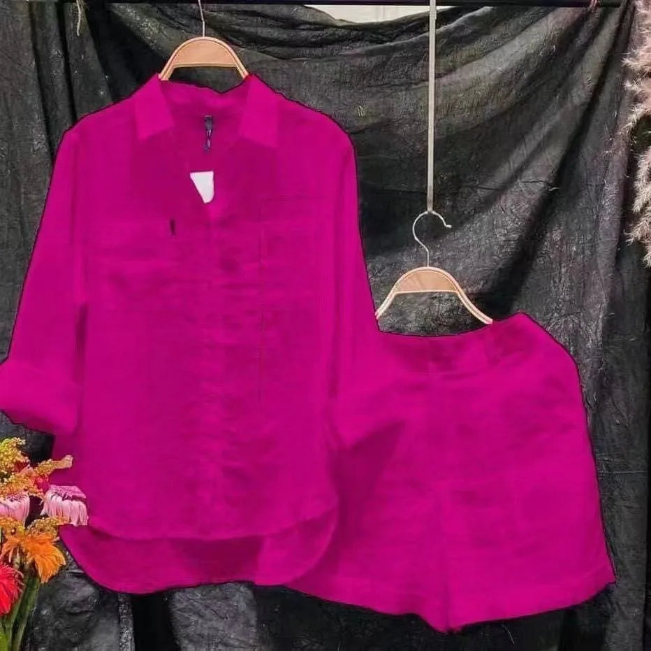 Summer 2Pc Long Sleeve Top & Shorts